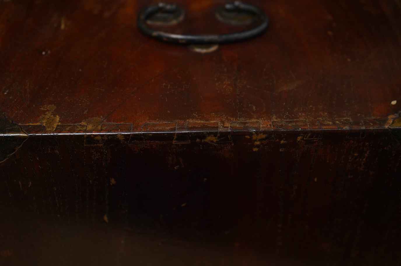 A 19th century Chinese elm scholar's seal cabinet with key, 31cm high. Condition - fair